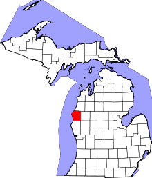 Map of Michigan highlighting Mason County