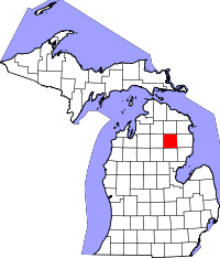 State map highlighting Oscoda County