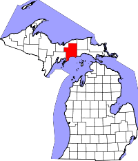 Map of Michigan highlighting Schoolcraft County