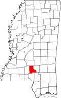 State map highlighting Jefferson Davis County