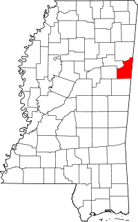 State map highlighting Lowndes County