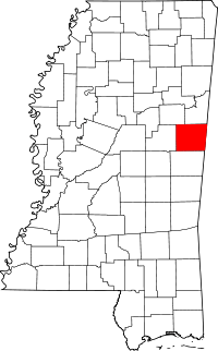 State map highlighting Noxubee County