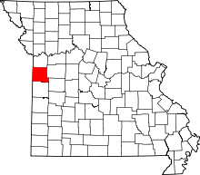 Map of Missouri highlighting Cass County