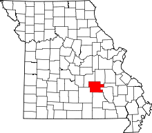 Map of Missouri highlighting Dent County