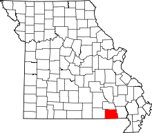 Map of Missouri highlighting Ripley County