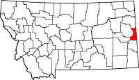 State map highlighting Wibaux County