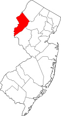 Map of New Jersey highlighting Warren County