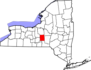 Map of New York highlighting Cortland County