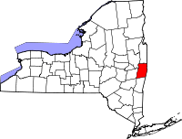 Map of New York highlighting Rensselaer County