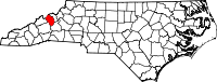 Map of North Carolina highlighting Yancey County