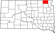 Map of South Dakota highlighting Marshall County