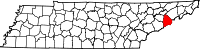 Map of Tennessee highlighting Cocke County