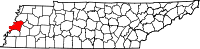 Map of Tennessee highlighting Lauderdale County