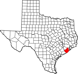 Map of Texas highlighting Brazoria County