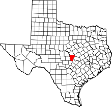 Map of Texas highlighting Burnet County