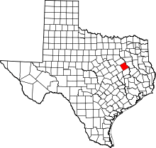 Map of Texas highlighting Freestone County