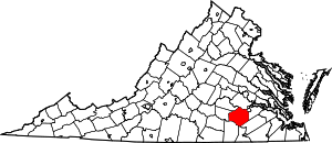 State map highlighting Dinwiddie County