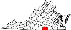 Map of Virginia highlighting Mecklenburg County