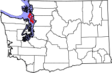 Map of Washington highlighting Island County