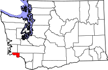 Map of Washington highlighting Wahkiakum County