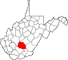 Map of West Virginia highlighting Fayette County