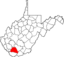 Map of West Virginia highlighting Wyoming County