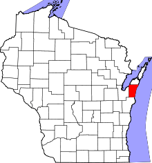 State map highlighting Kewaunee County