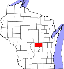 State map highlighting Waushara County