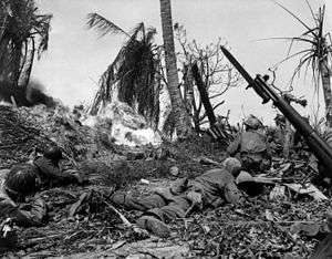 A group of soldiers crawling through a burning jungle, with a hidden bunker in front of them