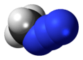 Space-filling model of the methyl azide molecule