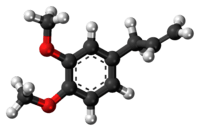 Ball-and-stick model of the methyl eugenol molecule