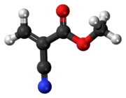 Ball-and-stick model of the methyl cyanoacrylate molecule