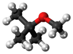 Ball-and-stick model of the MTBE molecule