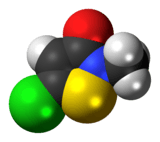 Space-filling model of the methylchloroisothiazolinone molecule