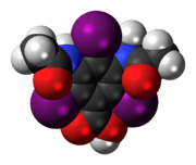 Space-filling model of the metrizoic acid molecule