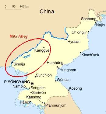 A map of a peninsula with an area on the left of the landmass circled