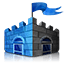 Logo of Microsoft Security Essential: A blue castle with a flag on the top and two gates