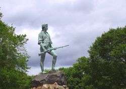 Statue of Captain John Parker and Hayes Memorial Fountain on Lexington Common, by H. H. Kitson