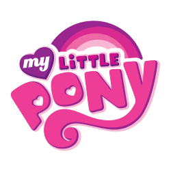 My Little Pony logo: Pink letters, with a pink and purple rainbow above