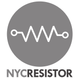 A gray circle with an electonic resistor symbol in the center and below it reads the text "NYC RESISTOR"