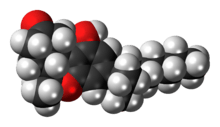 Space-filling model of the nabilone molecule