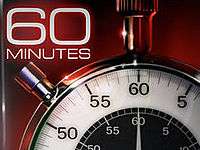 The phrase "60 MINUTES" in Eurostile Extended typeface above a stopwatch showing a hand pointing to the number 60.