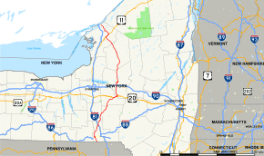 New York State Route 26 runs for just over 200 miles (325 km) through Central New York from the Pennsylvania state line to near the Canadian border.