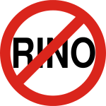 The word "RINO" inside a circle, with a red slash indicating negation