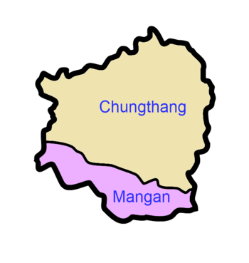 A clickable map of North Sikkim exhibiting its two subdivisions.