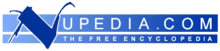 Logo reading "Nupedia.com the free encyclopedia" in blue with large initial "N".