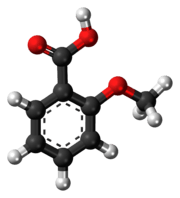 Ball-and-stick model of the o-anisic acid molecule