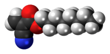 Space-filling model of the octyl cyanoacrylate molecule