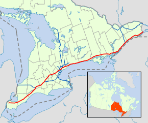 Highway 401 runs along southern Ontario connecting Windsor, Toronto and the Quebec border.