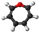 Ball-and-stick model of the oxepin molecule